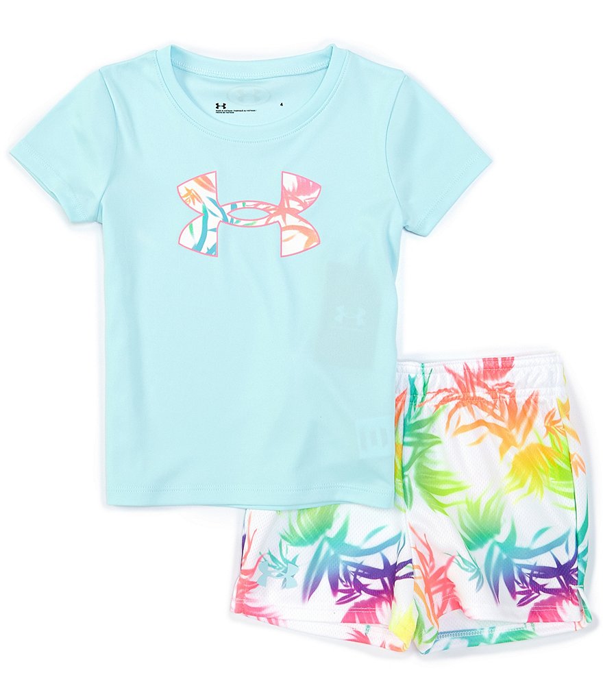 Under Armour Little Girls 2T-6X Short-Sleeve UA Palm Haze Tee & Shorts Set