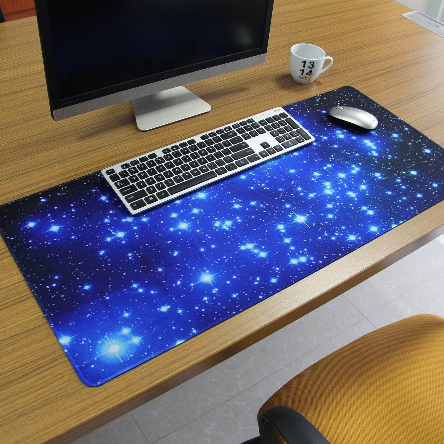 Meffort Inc Extra Large Extended Gaming Desk Mat Non-Slip Rubber Pads Stitched Edges Mouse Pad 35.4 x 15.7 inch - Galaxy Stars