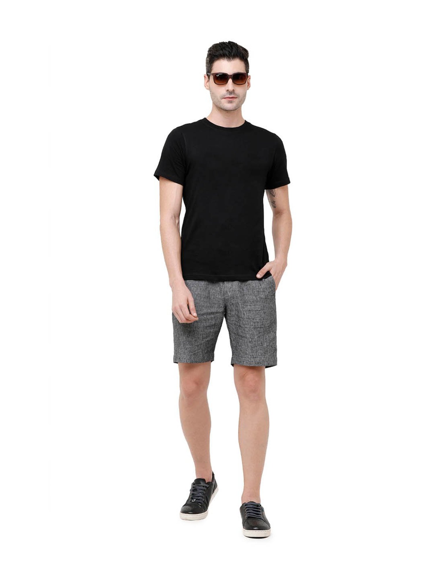 Cavallo By Linen Club Black Textured Shorts