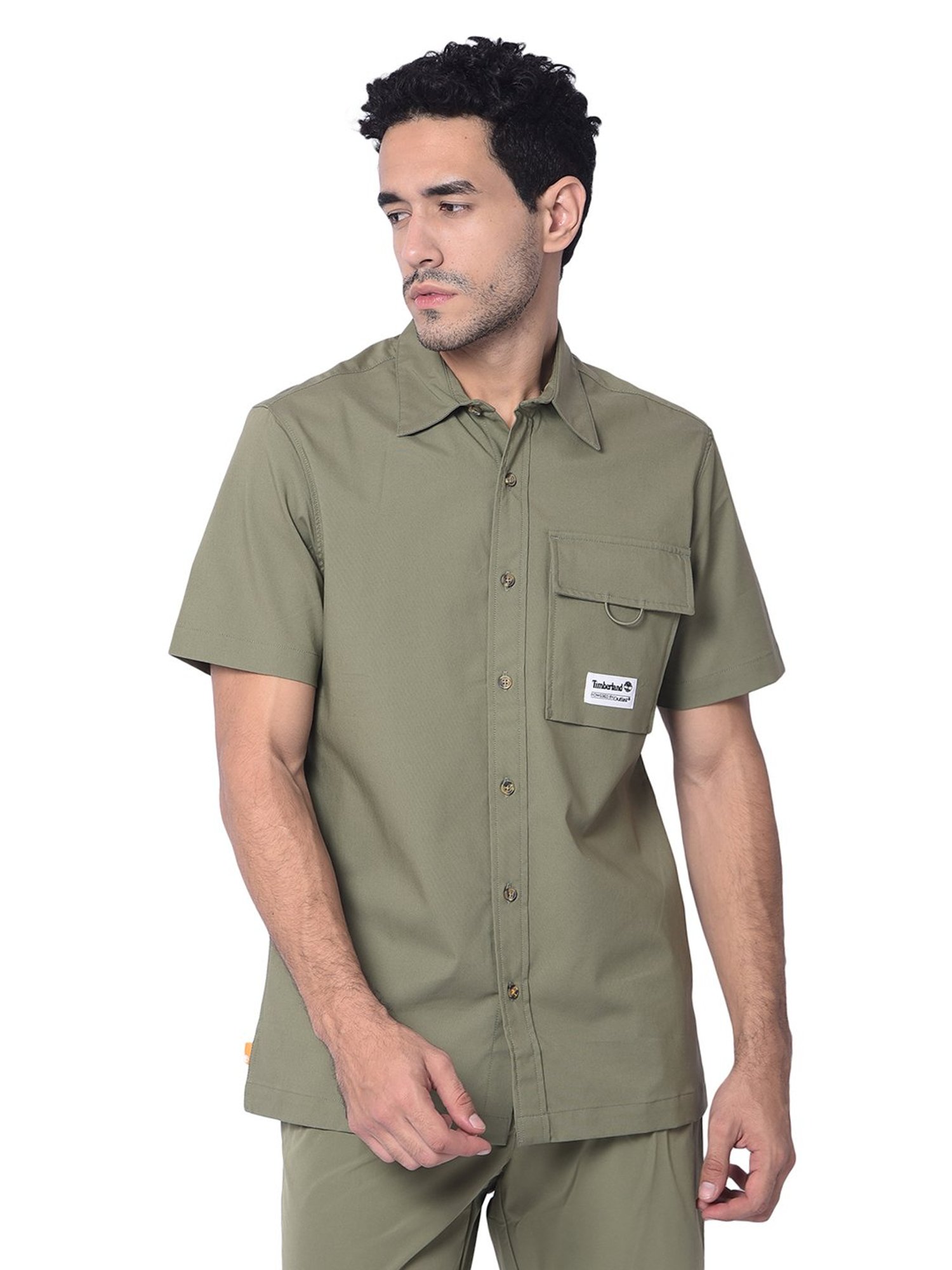 Timberland Olive Regular Fit Logo Print Shirt