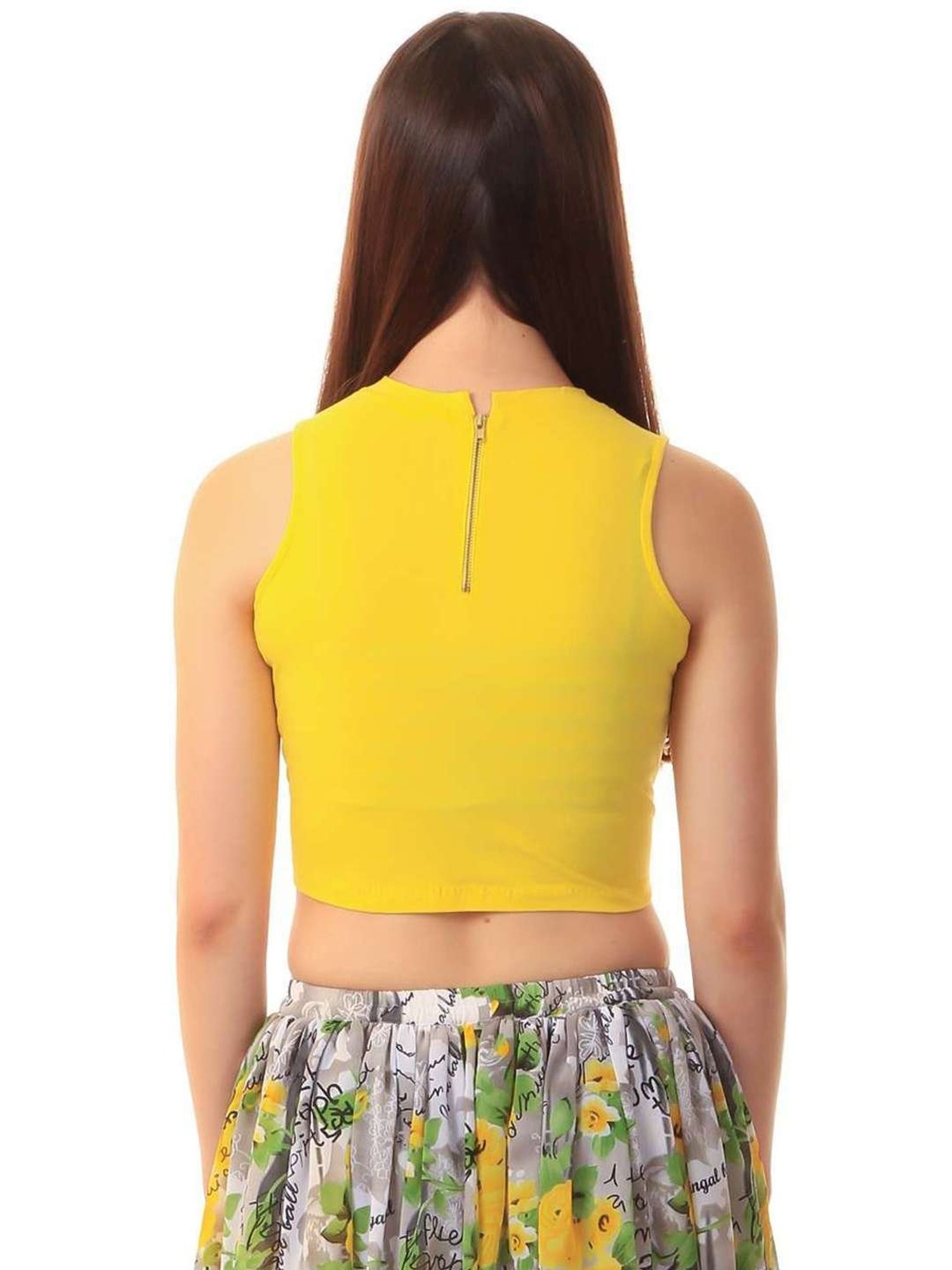 Cation Yellow Regular Fit Crop Top