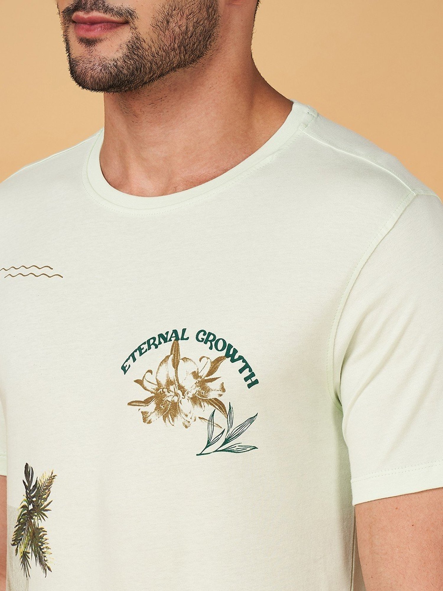 Urban Ranger by Pantaloons Mint Cotton Slim Fit Printed T-Shirt