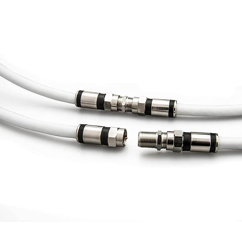 Coaxial Cable 3 Feet with RG6 Coax Cable Connector and FType Cable Extension Adapter White Coax Satellite TV 75 Ohm Cable