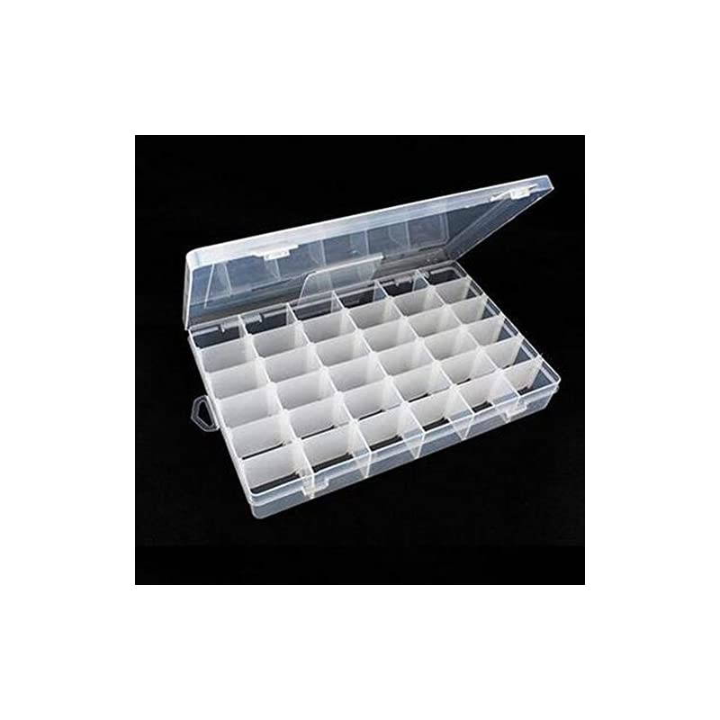 Transparent Plastic Grid Box Storage Organizer for Display Collection with Adjustable Dividers - 36 Clear Grids - 10.8"x7.0"x1.8" - Free Letter Sticker