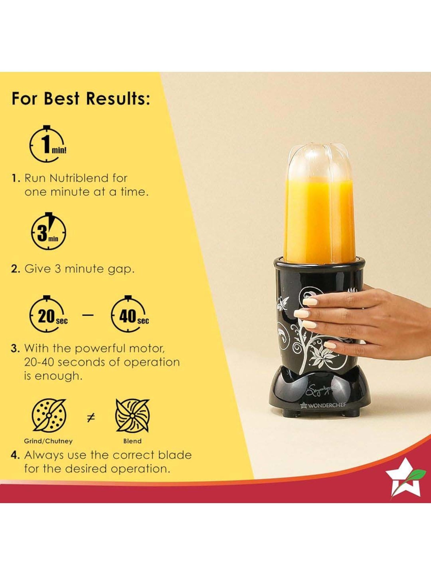 Wonderchef Nutri-Blend 400W Mixer Grinder with 2 Jars & 6 Crystal Glass (Black)