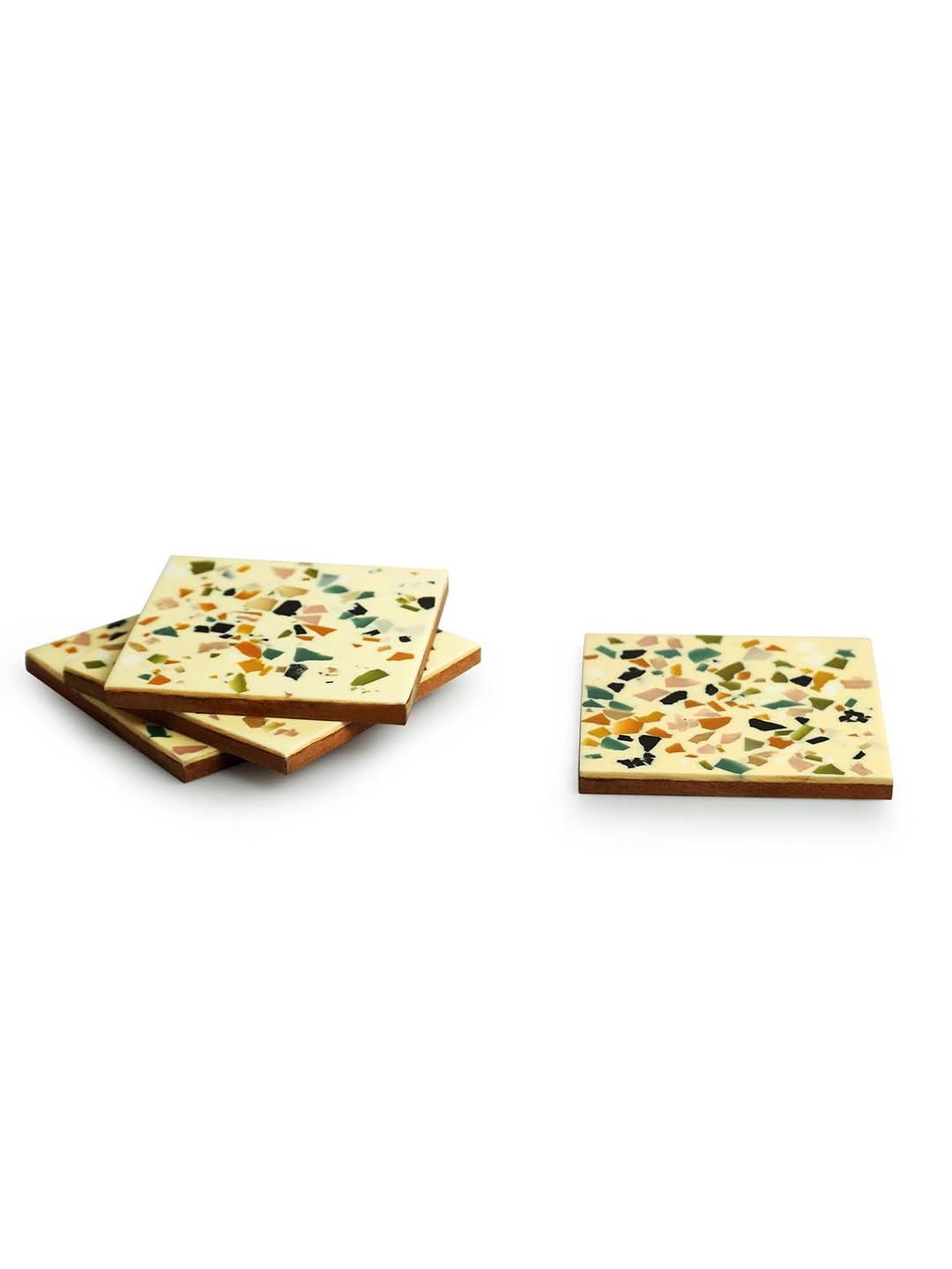 Crayton Hexagon Beige Geometric MDF Coaster - Set of 4