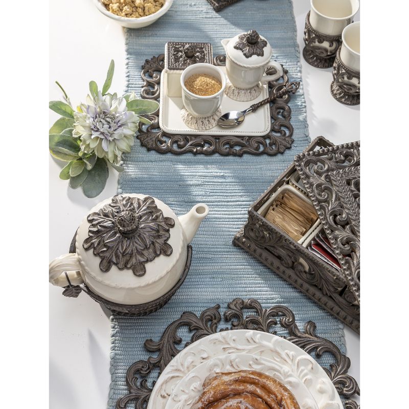 GG Collection Cream Stoneware 3-part Server in Metal Acanthus Leaf Base.