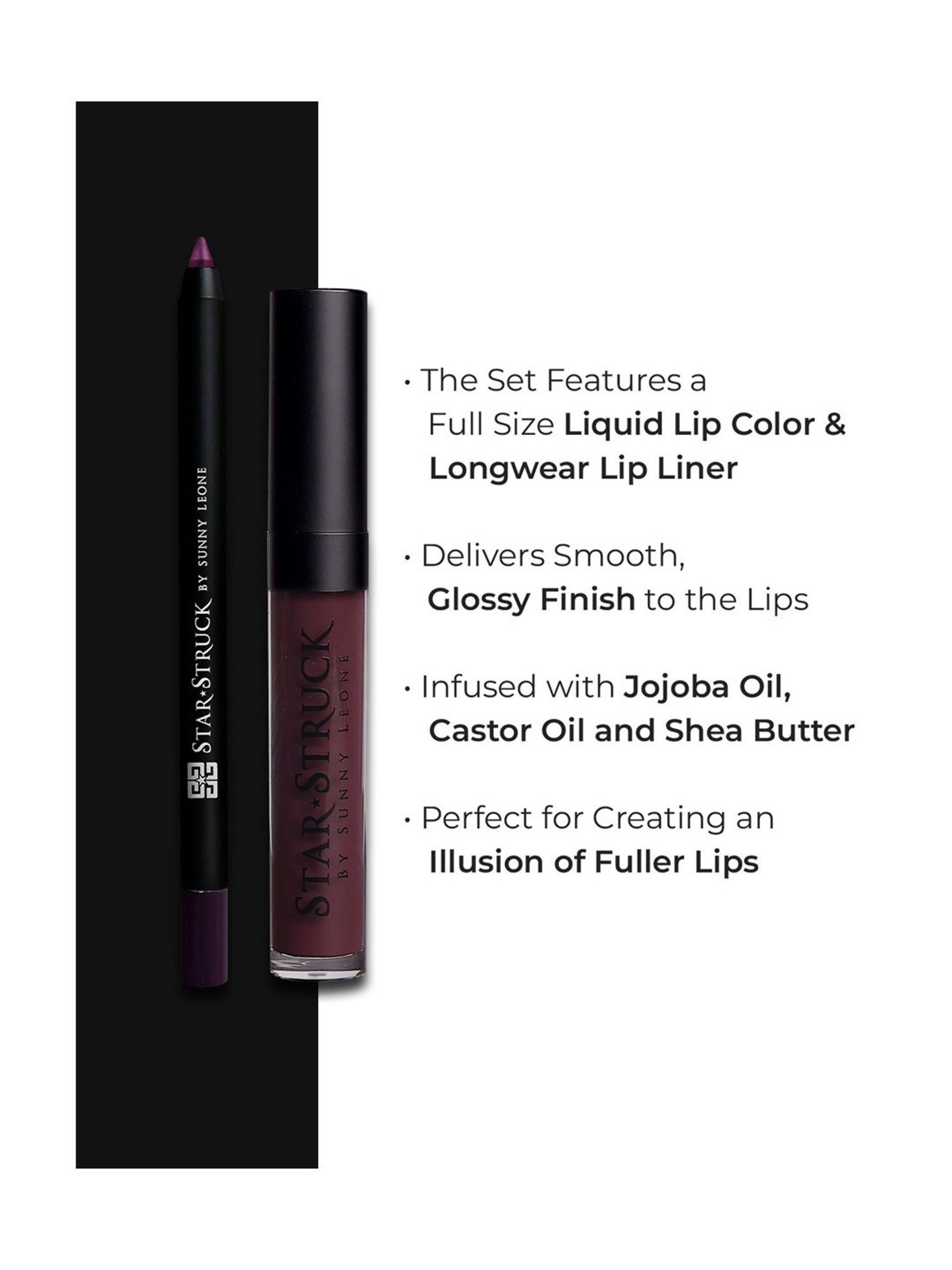 StarStruck By Sunny Leone Lip Gloss+Liner Lip Kit Wine - Pack of 2
