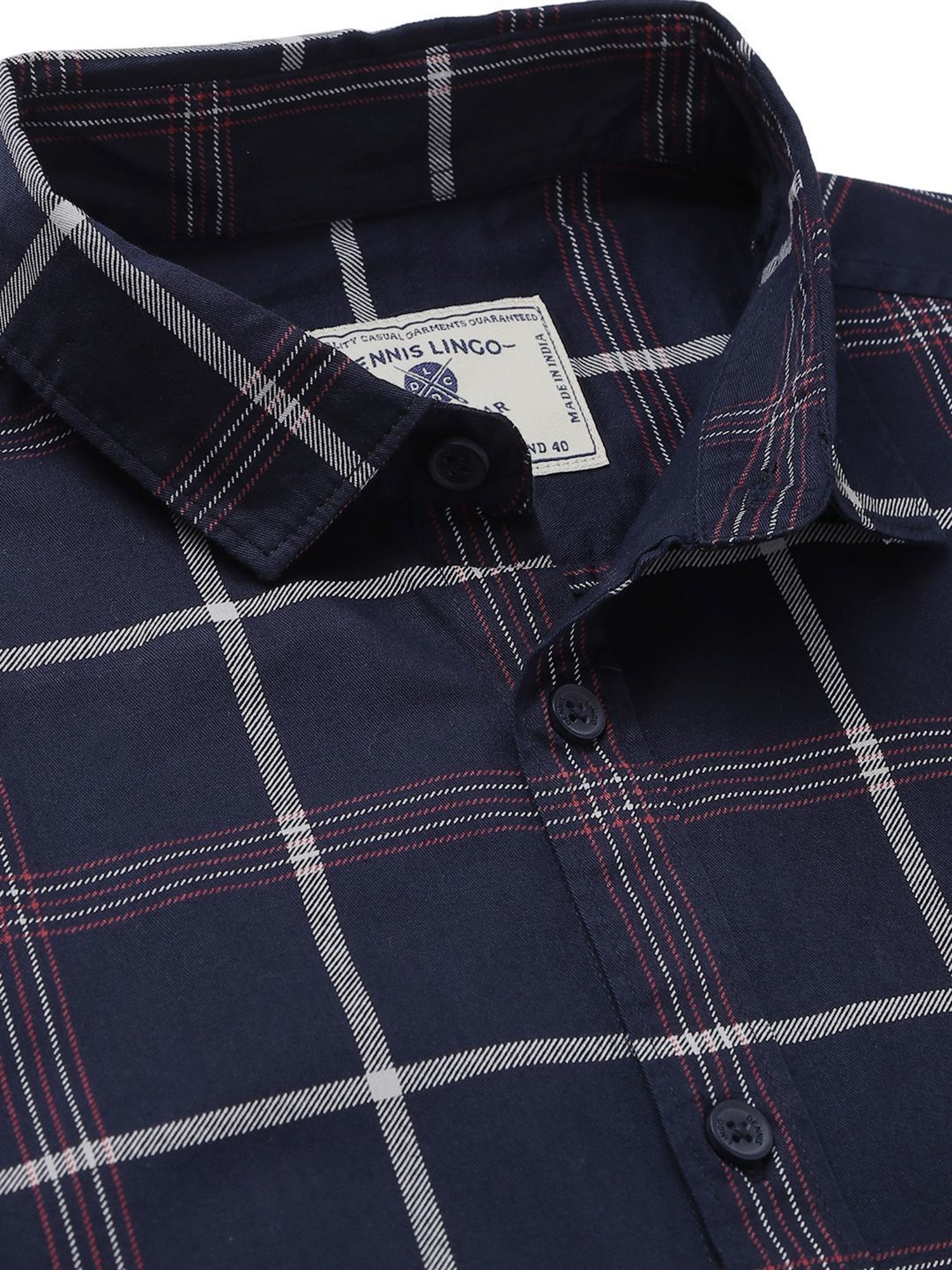 Dennis Lingo Navy Cotton Slim Fit Checks Shirt