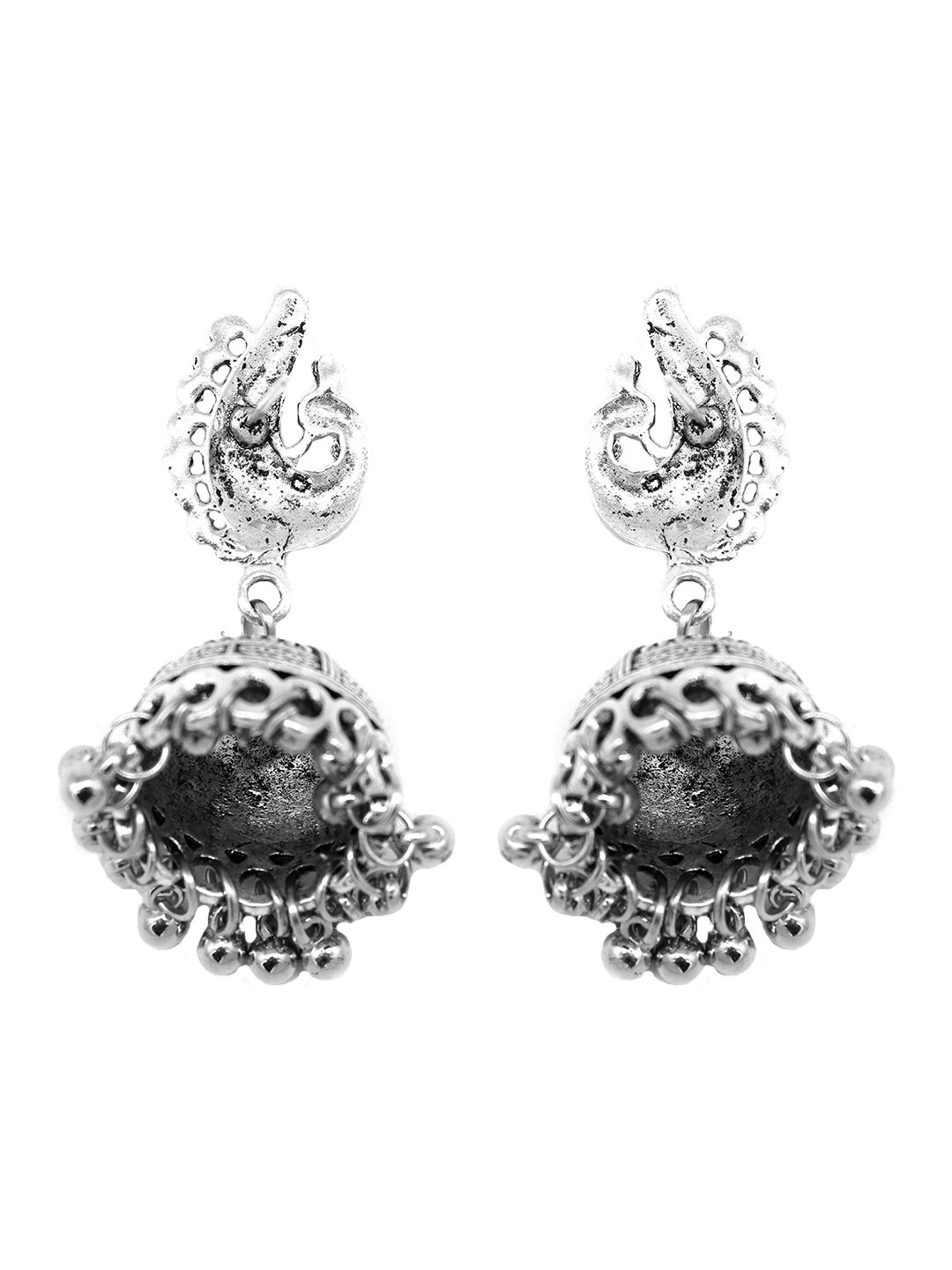 Teejh Ethnic Kaveesha Silver Oxidized Peacock Necklace Set for Women