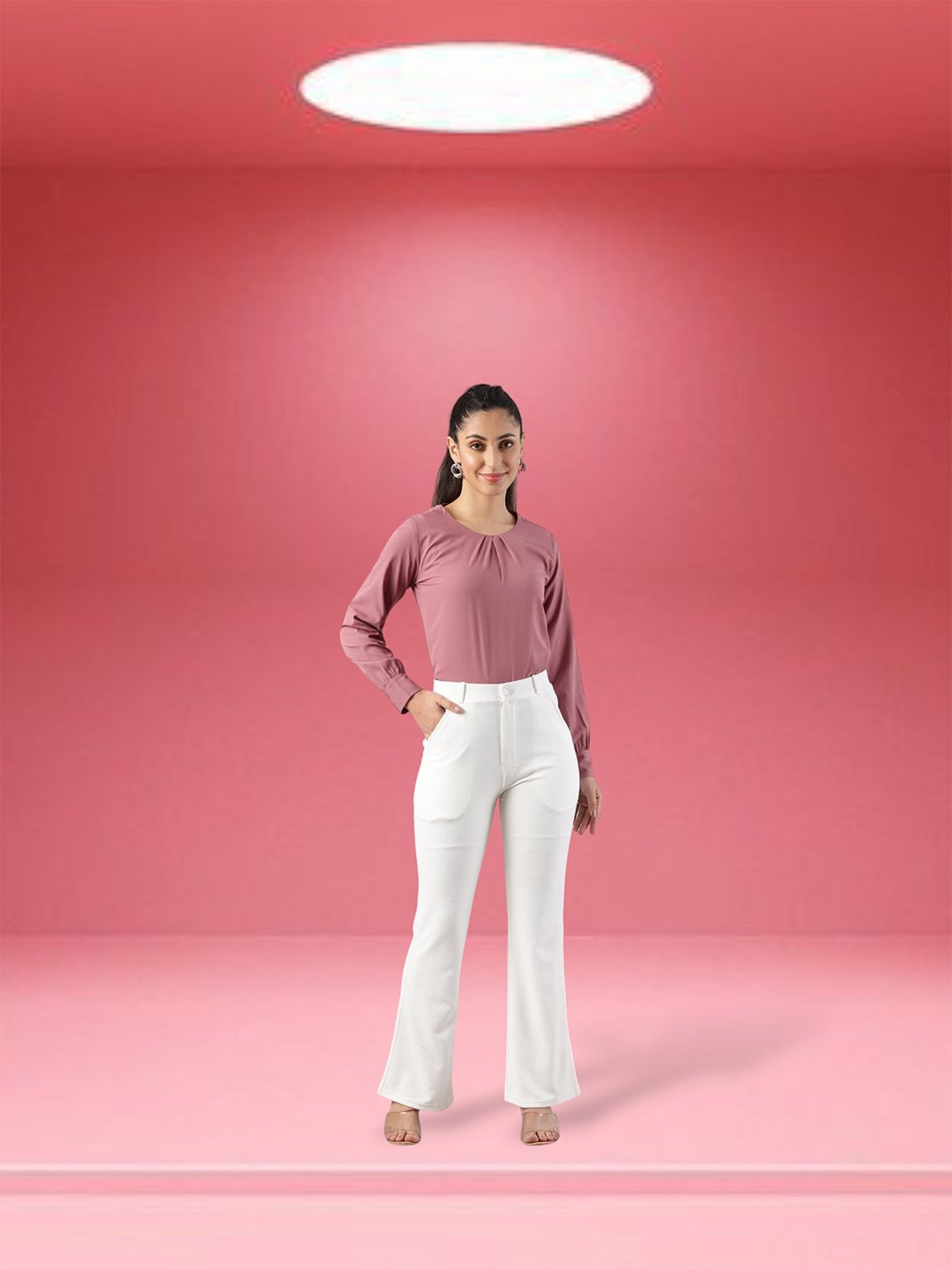 FITHUB White Relaxed Fit High Rise Bootcut Trousers