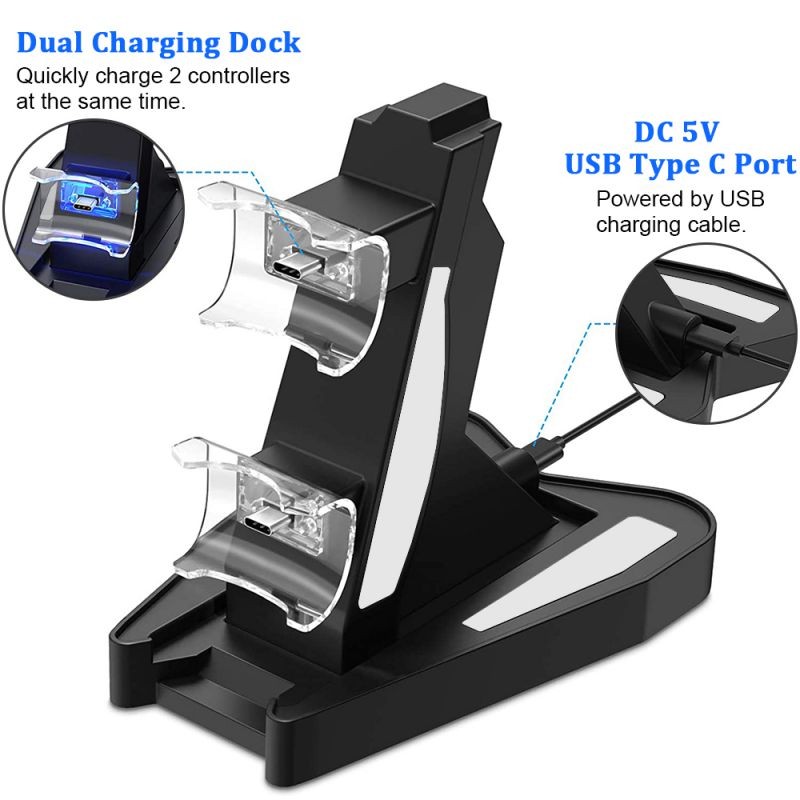 Charger for PS5 DualSense Wireless Controller, Charging Station with Dual USB C Ports & LED Indicator, Charger Stand Dock for Sony Playstation 5 Dualsense (Black)