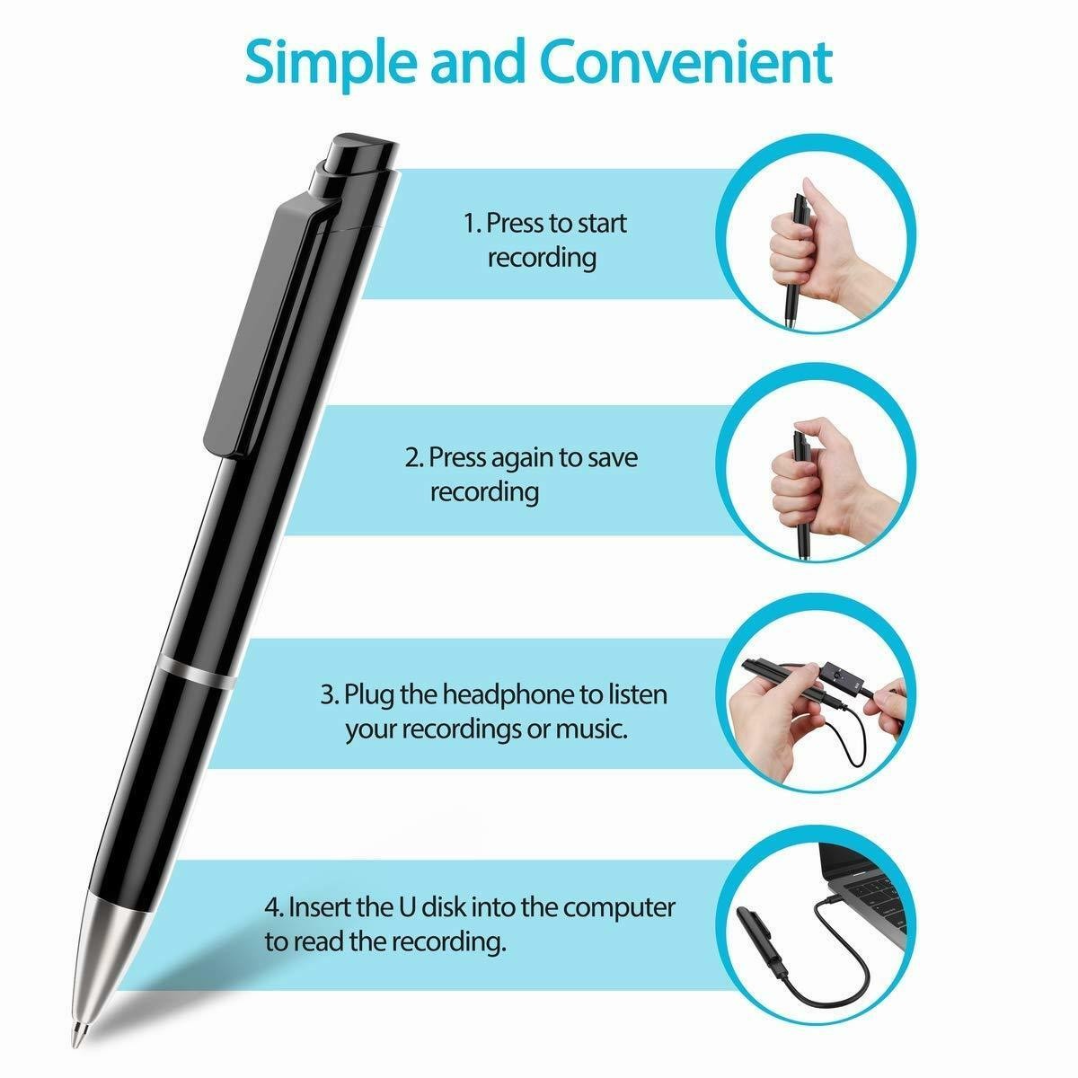 Digital Voice Recorder Mini Dictaphones 8GB Record Pen MP3 USB Drive Voice Activated Recorder for Lectures Interviews Meeting Students Classes, Mini Audio Recording Device Portable USB MP3 Playback