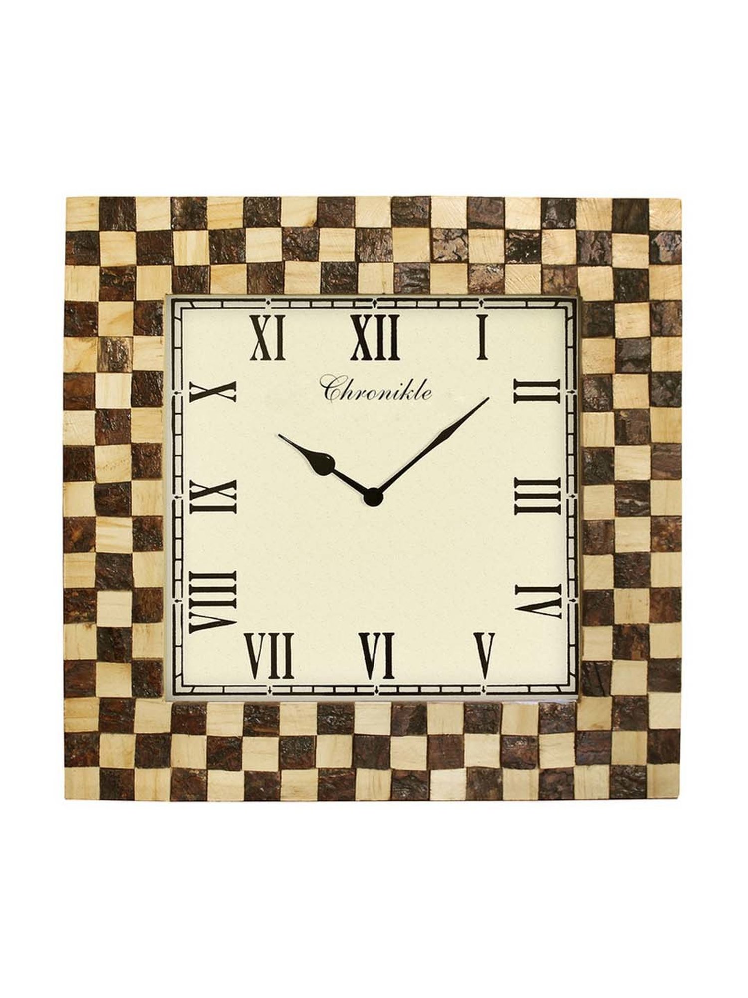 CHRONIKLE Brown Wood Elegant Square Shaped Dial Roman Number Analog Wall Clock