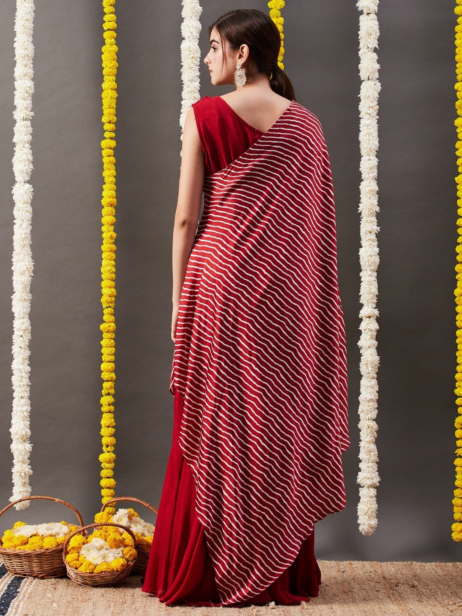 Fashor Maroon Printed Maxi Dress With Cape