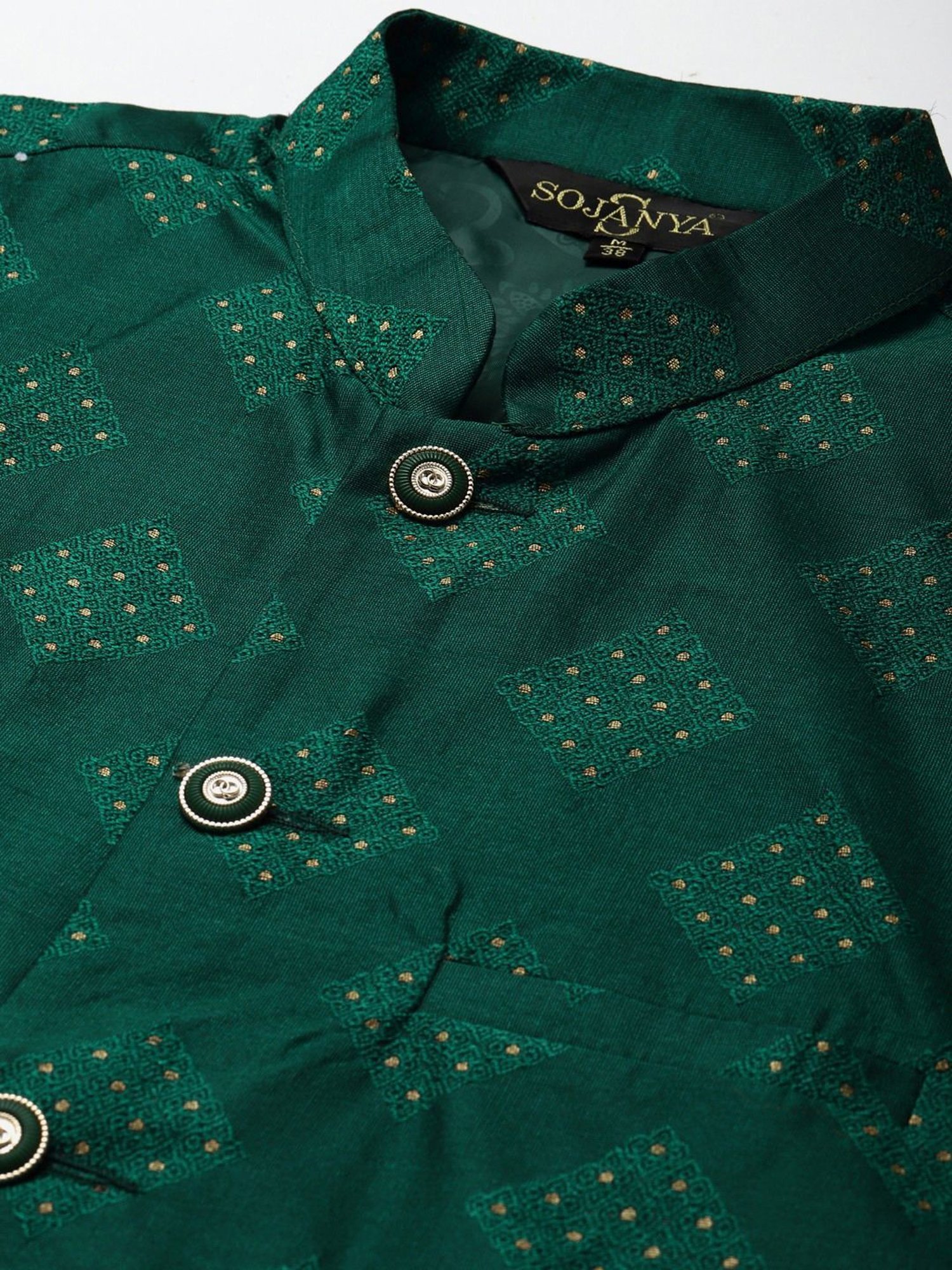 Sojanya Green Regular Fit Self Pattern Nehru Jacket