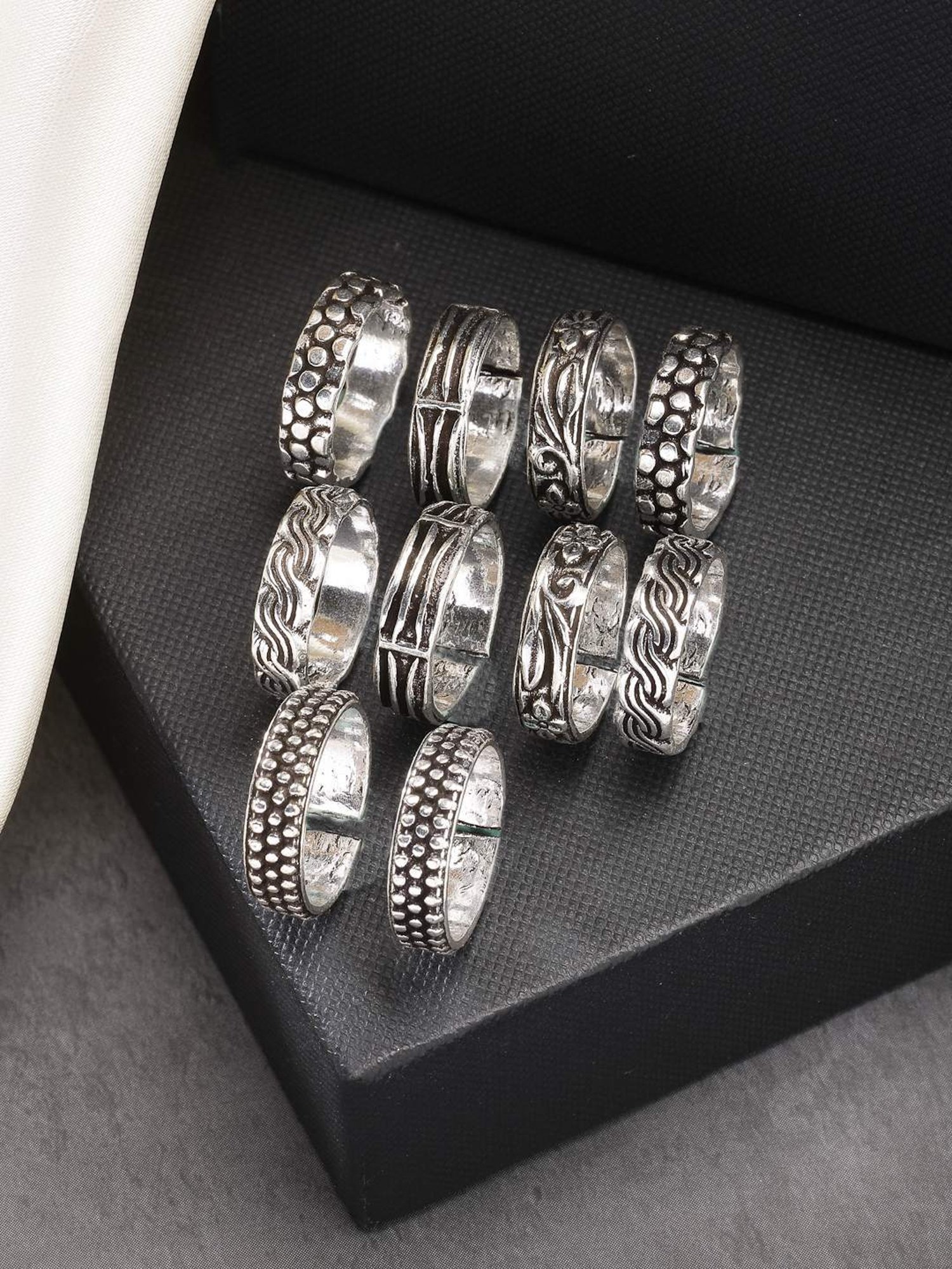 NVR Women's German Silver Toe Rings - Set of 5
