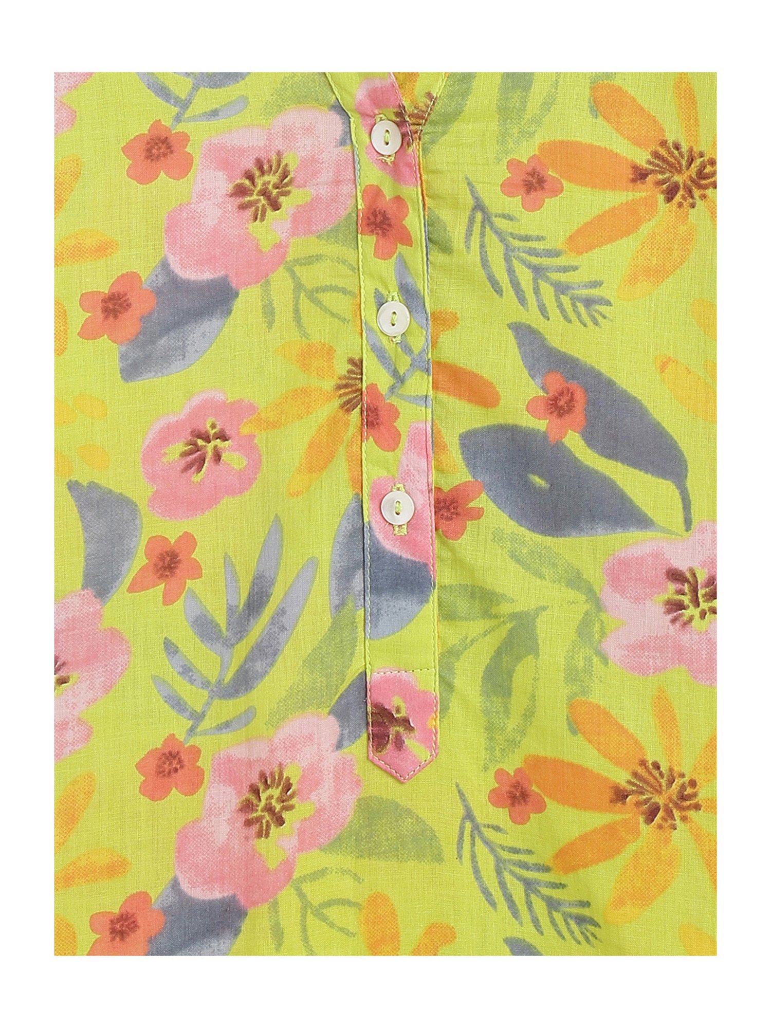 Campana Kids Lime Green Floral Print Kurta