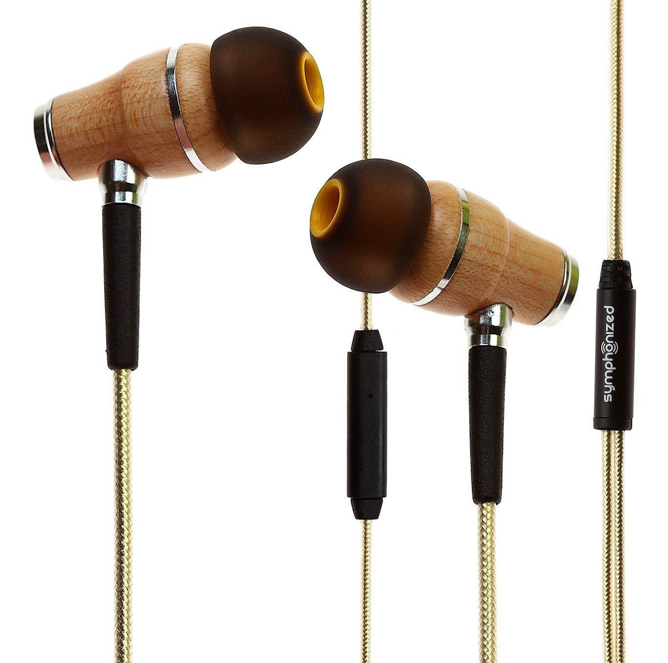 Symphonized NRG 2.0 Premium Genuine Wood In-ear Noise-isolating Headphones|Earbuds|Earphones with Innovative Shield Technology Cable and Mic (Gold)