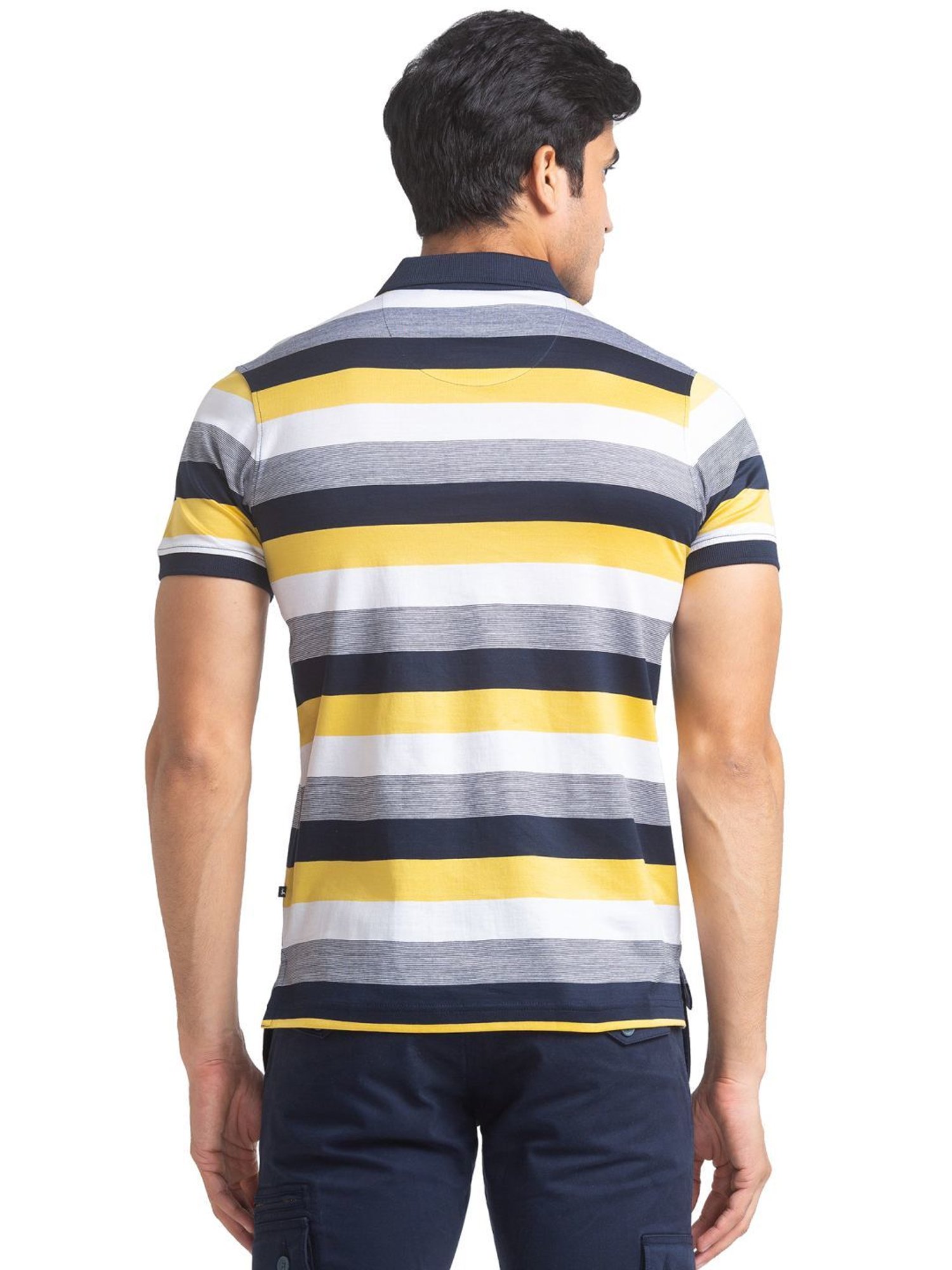 Parx Blue Pure Cotton Regular Fit Striped Polo T-Shirt