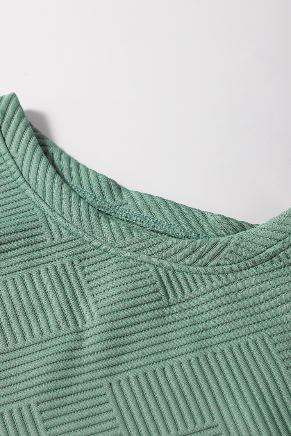 Green Solid Color Quilted Long Sleeve Top and Wide Leg Pants Set