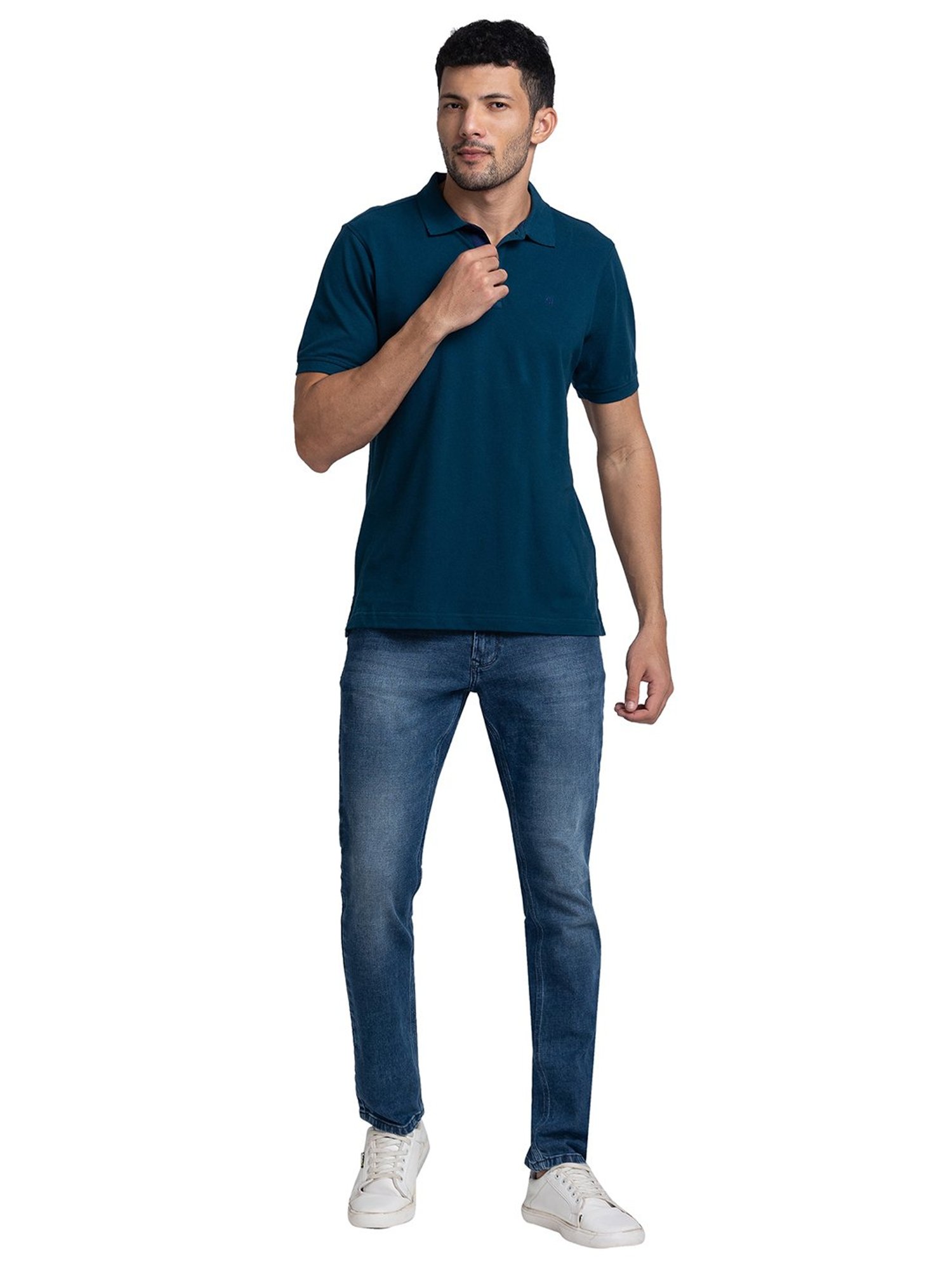 Raymond Teal Regular Fit Polo T-Shirt
