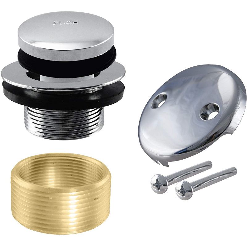 Westbrass 1.5 Inch Diameter Round Universal Tiptoe Drain Bathtub and Shower Trim Set with 2-Hole Faceplate, Polished Chrome Finish
