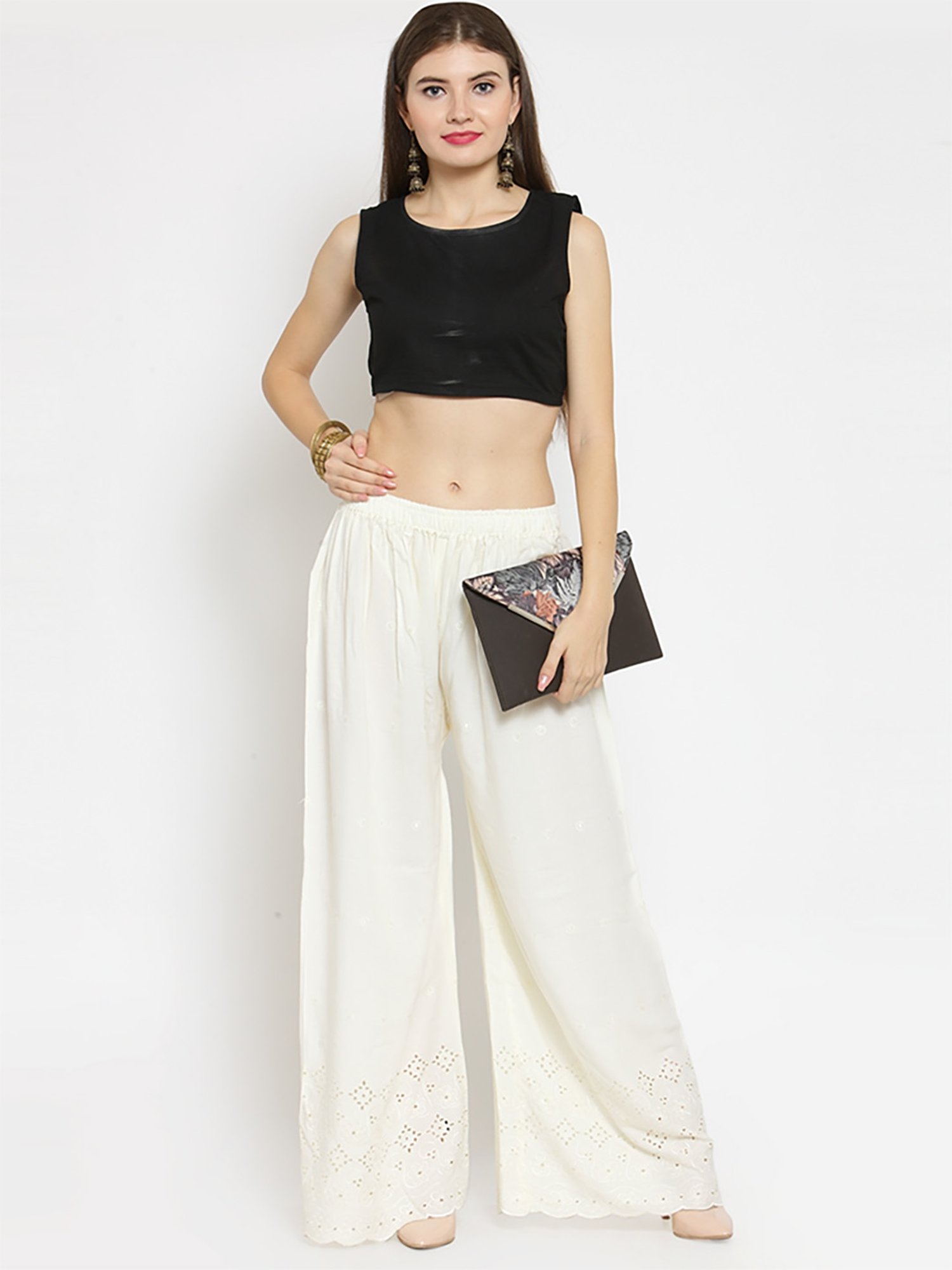 Castle Off-White Embroidered Palazzos