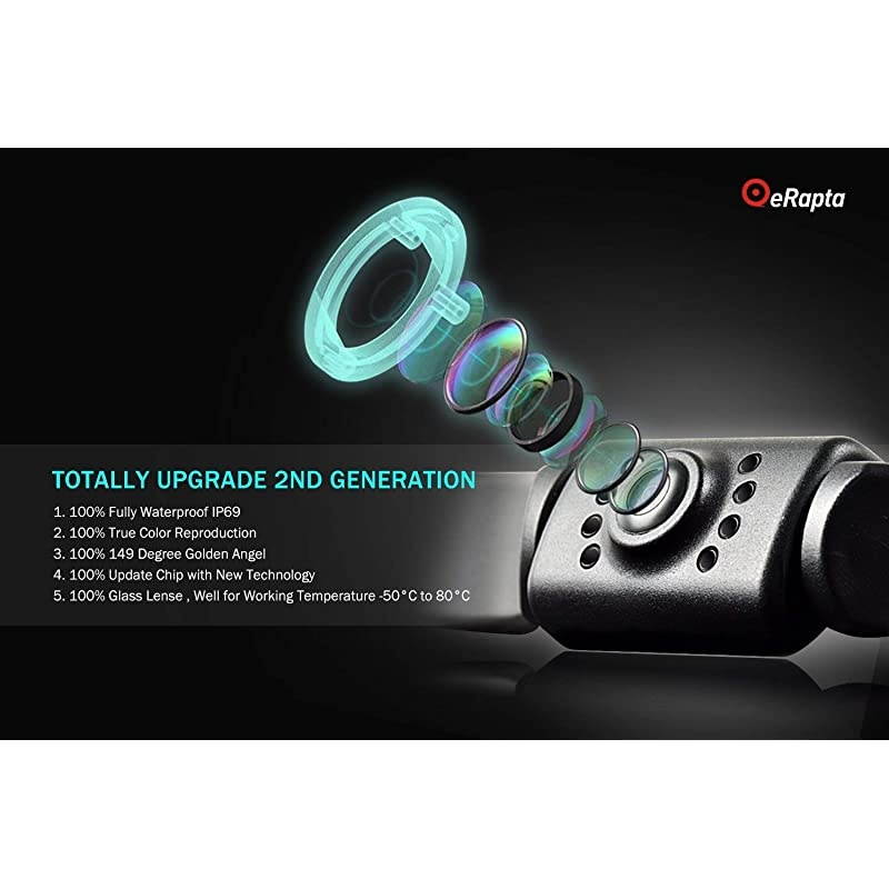 ERT01 2nd Generation Car Rear View Reversing Backup Camera Automotive with 149&deg;Perfect View Angle 8 LED Lights Night Vision 9 Level Waterproof Universal Car Backing Camera License Plate