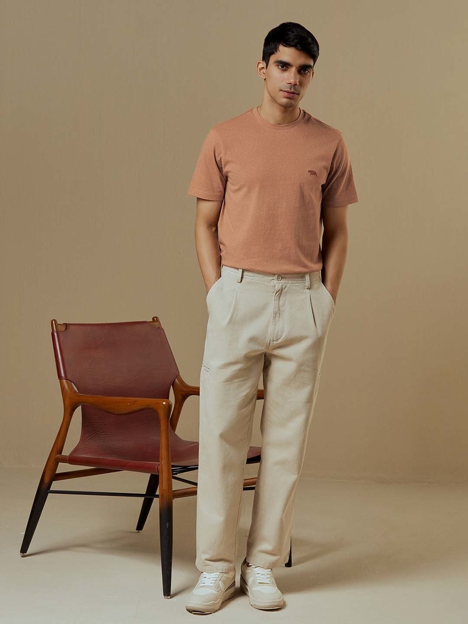 ANDAMEN Light Brown Regular Fit Crew T-Shirt