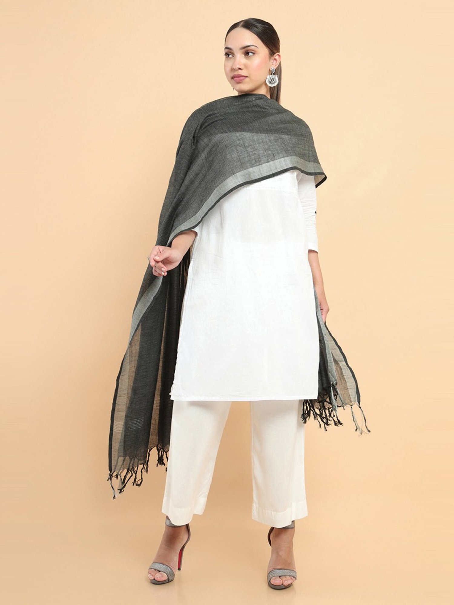 Soch Black Cotton Plain Dupatta