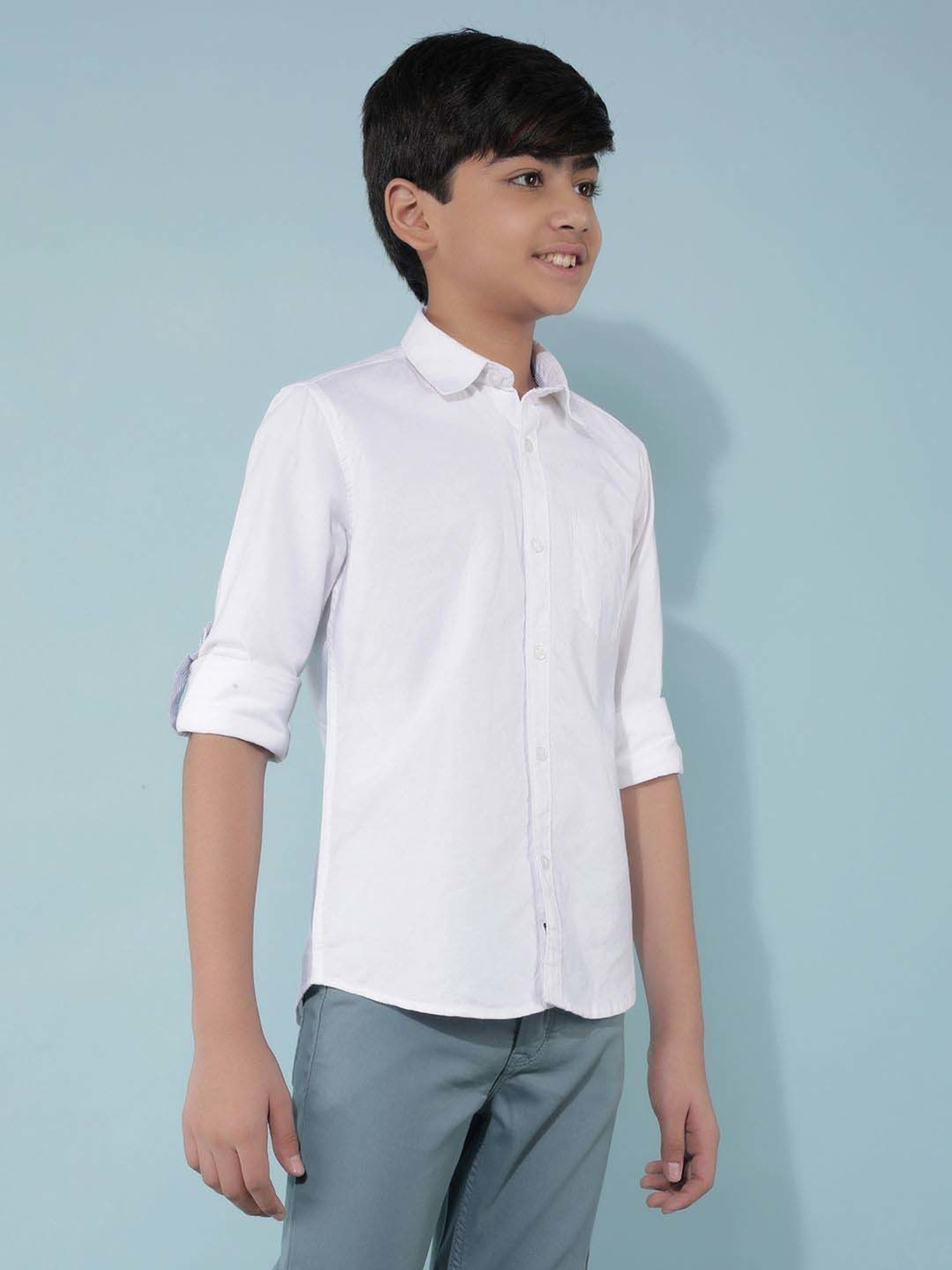 Crimsoune Club Boys White Cotton Solid Full Sleeves Shirt
