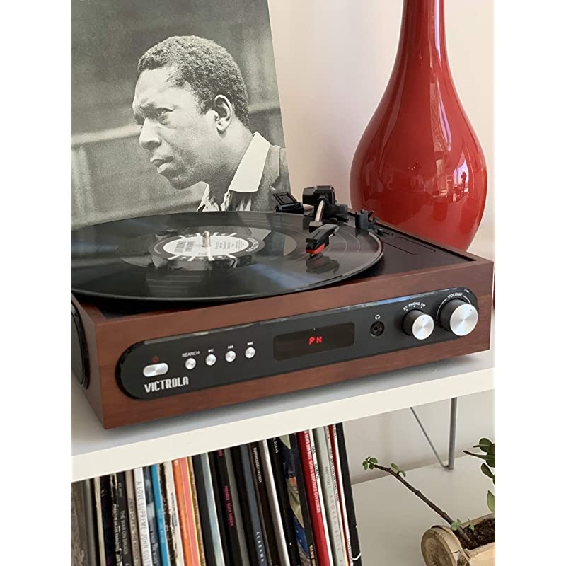 Allin1 Bluetooth Record Player with Built in Speakers and 3Speed Turntable Mahogany VTA65MAH