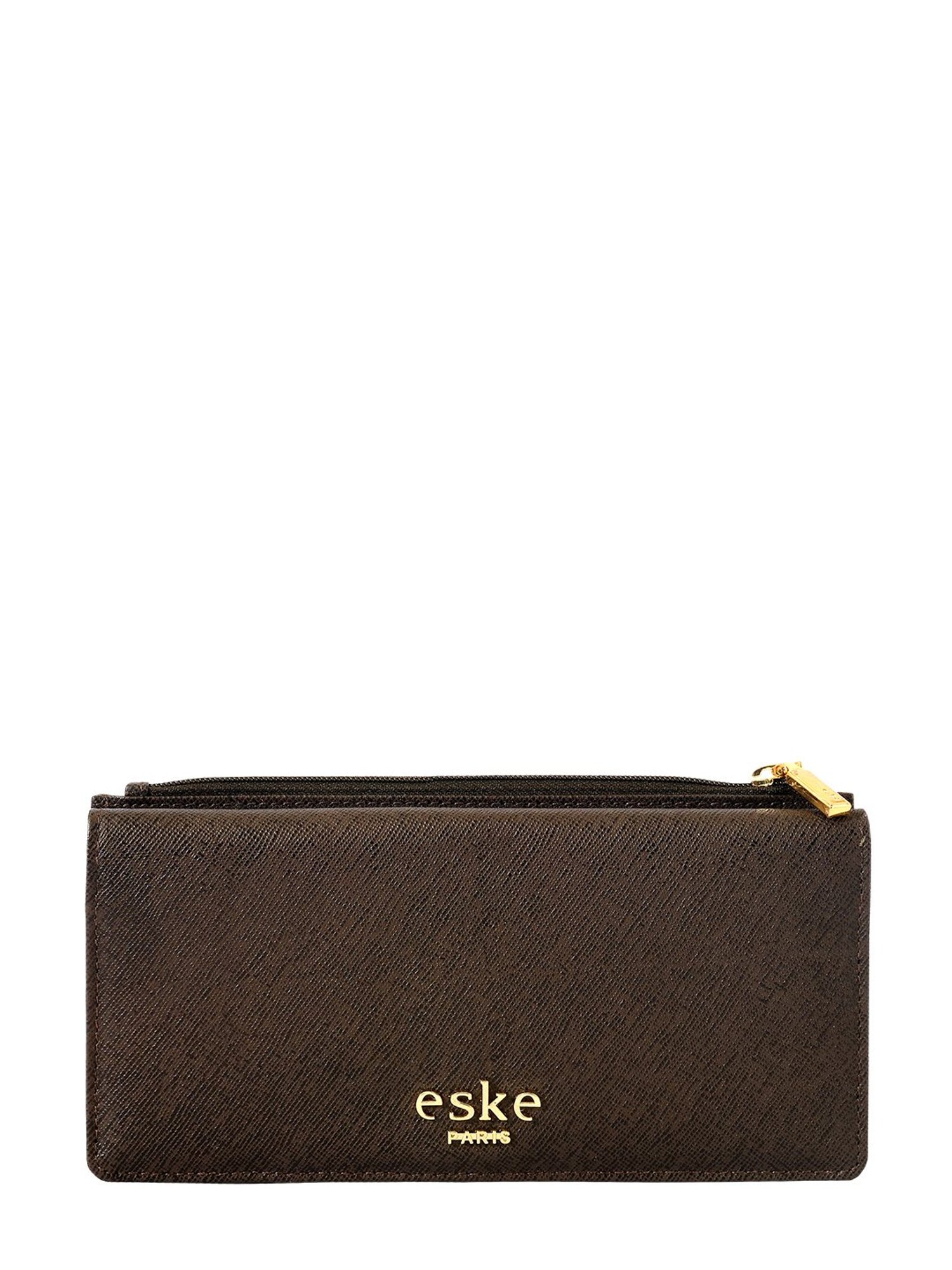 Eske Dark Brown Textured Leather Bi-Fold Wallet for Women