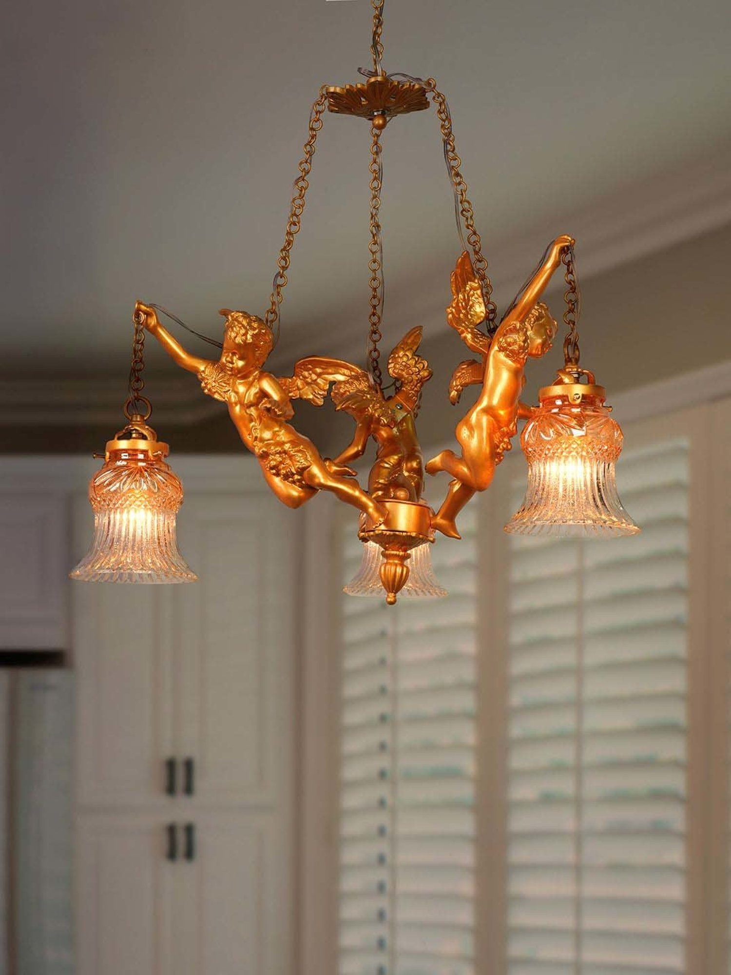FOS LIGHTING White & Golden Aluminium 3-In-1 Dropped Hanging Chandelier
