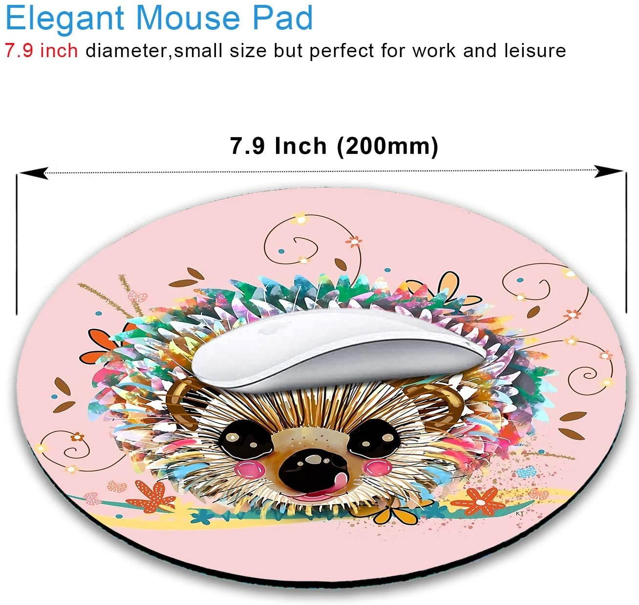 Pink Cute Hedgehog Round Mouse Pad Personalized Design Mouse Pads Small Size Non-Slip Rubber Base Mousepad for Laptop & Computer