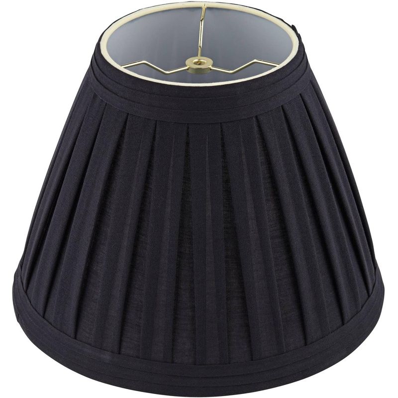 Springcrest Black Linen Medium Box Pleat Empire Lamp Shade 7" Top x 14" Bottom x 11" Slant x 11" High (Spider) Replacement with Harp and Finial
