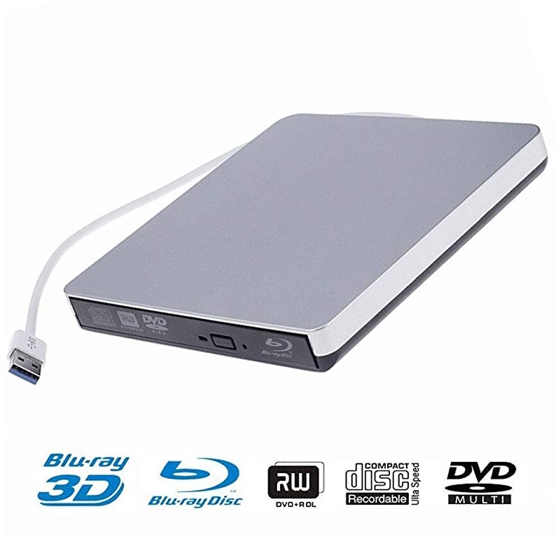 Blu-Ray CD DVD Drive,USB 3.0 Portable BD 3D Blu-Ray Player DVD/CD-RW BD-ROM Burner Compatible with Windows 10/8/7/XP/Vista MAC OS System for Laptop/Desktops PC (Sliver.)