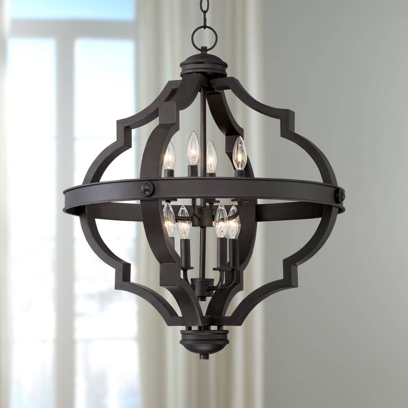 Regency Hill Bronze Ornate Cage Pendant Chandelier 25 1/4" Wide 8-Light Fixture for Dining Room House Foyer Kitchen Entryway