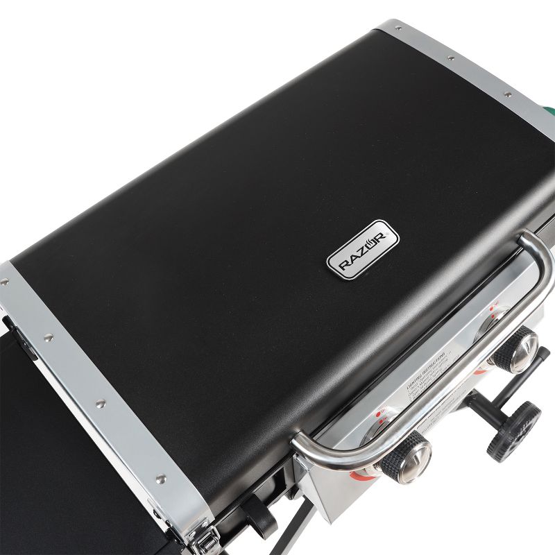 Razor Griddle GGC2030M 25 Inch Outdoor 2 Burner Portable LP Propane Gas Grill Griddle w/ Top Cover Lid, Wheels, & Shelf for BBQ Cooking, Black (Steel)