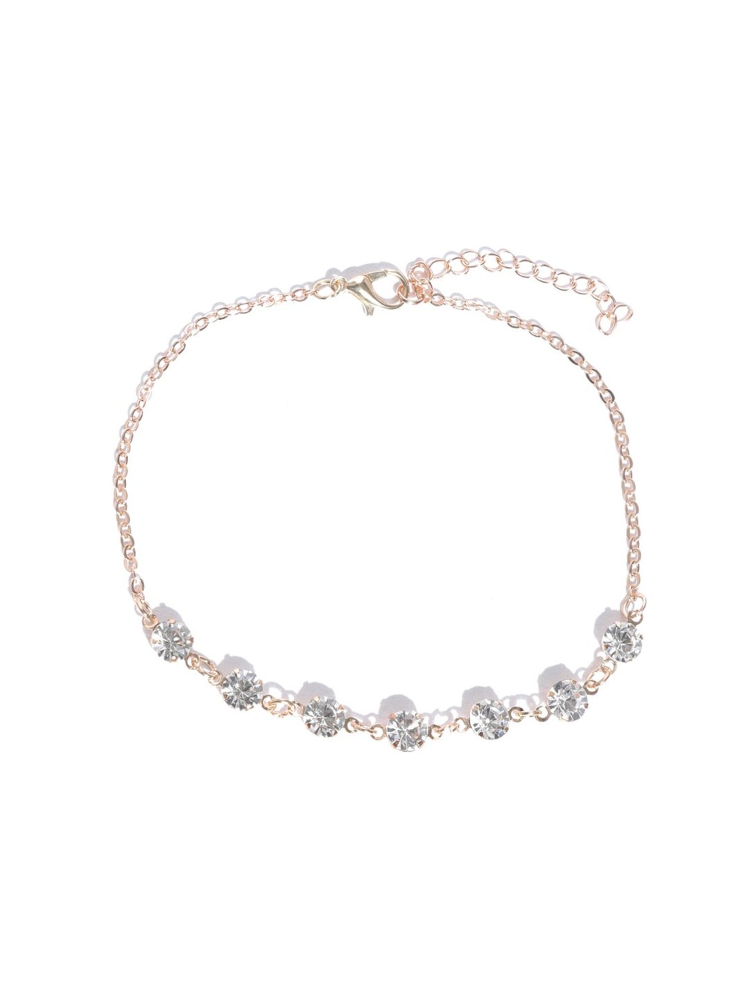 OOMPH Gold-Tone Crystal Delicate Fashion Stylish Latest Anklet for Women