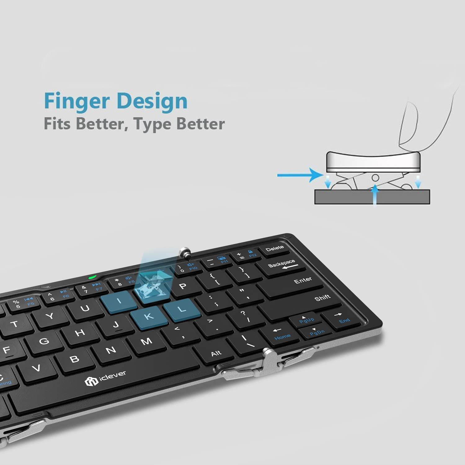 iClever Bluetooth Keyboard, Bluetooth 5.1 Foldable Wireless Keyboard with Portable Pocket Size, Aluminum Alloy Housing, Carrying Pouch, for iOS Windows Android Tablets, Laptops and Smartphones