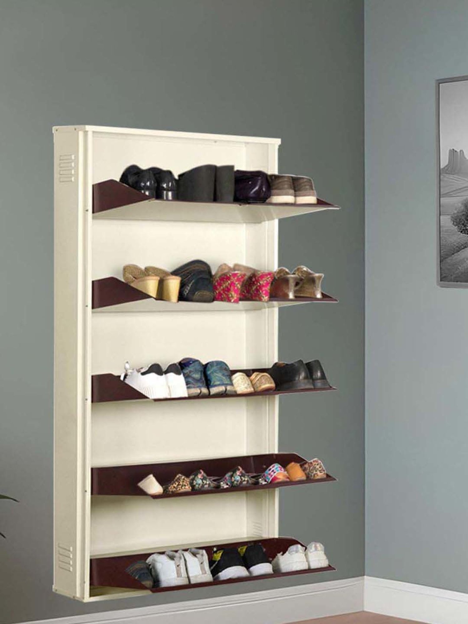 Delite Kom Metal Shoe Rack - 29" 5 Shelf, Ivory Coffee, PowderCoat, Wall Mount, DIY