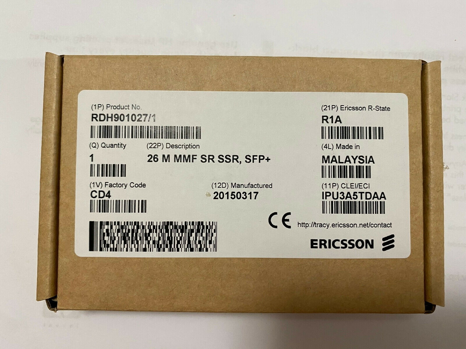 New Ericsson RDH901027/1 R1A CLEI IPU3A5TDAA SFP-10G-SR MM SR SSR SFP+SR