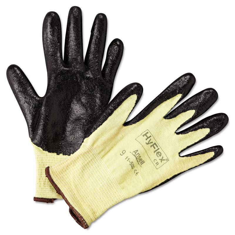 Ansell Ultra Nitrile Gloves Knit Wrist Size 9 Black/Yellow 115009