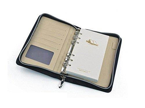 Chris-Wang 1Pk PU Woven Pattern Zipper Binder Business Zippered 6-ring Portfolio Planner -Filler Paper, Pagefinder Ruler, Calculator, Clear PVC Card Bag Included (A6, Blue)