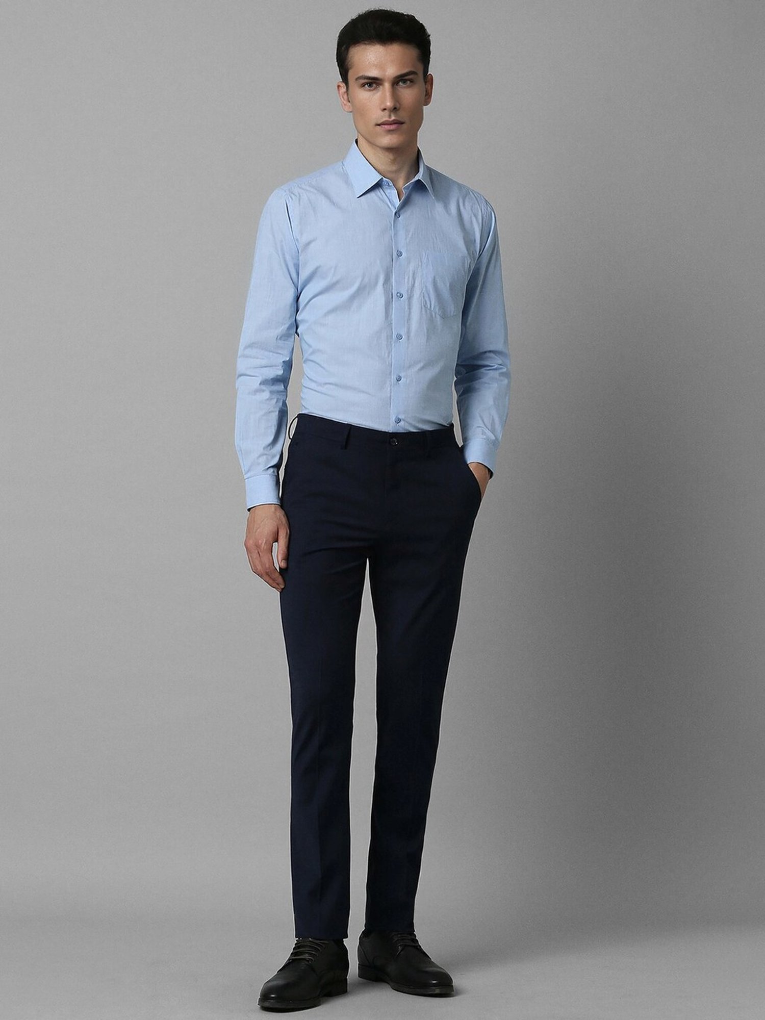 Louis Philippe Navy Slim Fit Checks Trousers