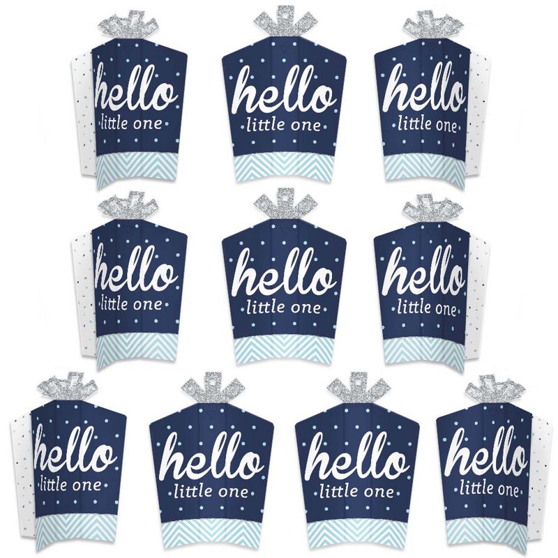 Big Dot of Happiness Hello Little One - Blue and Silver - Table Decorations - Boy Baby Shower Fold and Flare Centerpieces - 10 Count