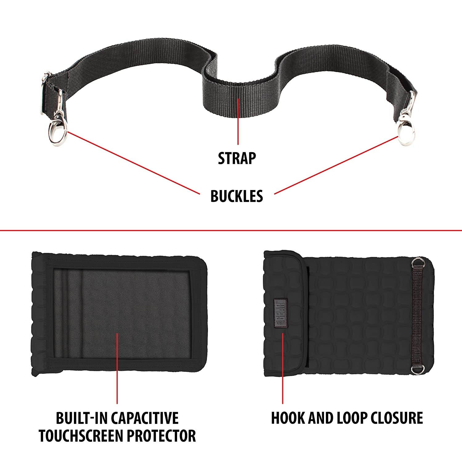 USA Gear Tablet Holder Case Compatible with iPad Mini 4 - Travel Bag Carry Cover with Built-in Capacitive Screen Protector & Adjustable Shoulder Carrying Strap fits iPad Mini Tablets (Black)