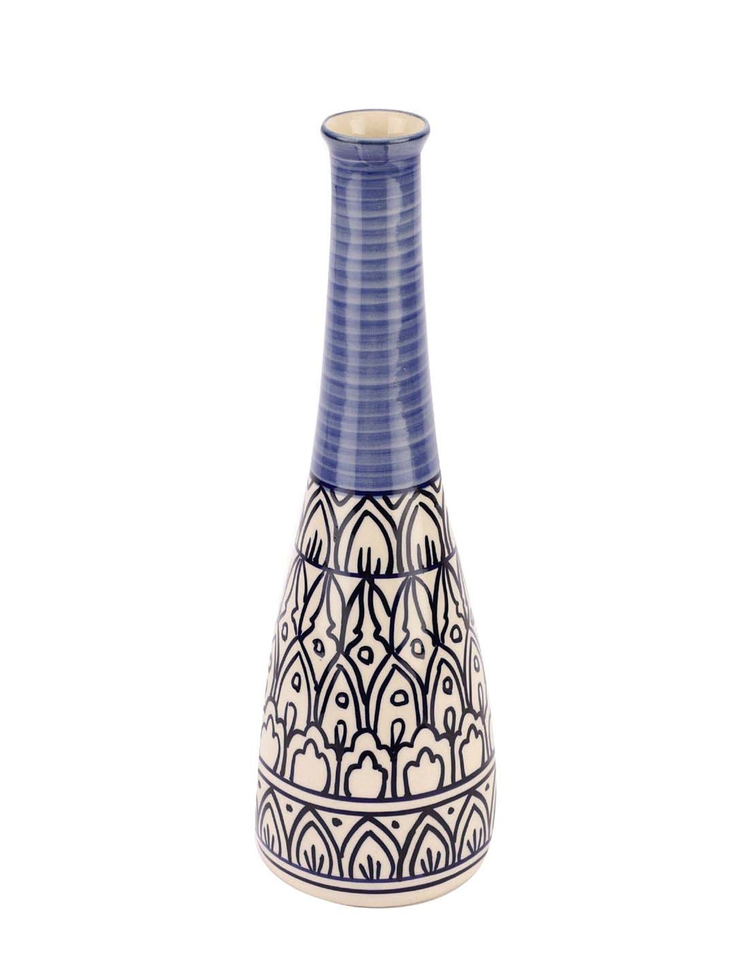 VarEesha Mehraab Off-White & Blue Ceramic Narrow Bottle Vase